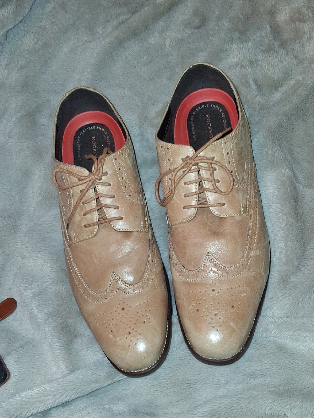 Size 16 Rockport Men's Tan Leather Wingtip Oxfords